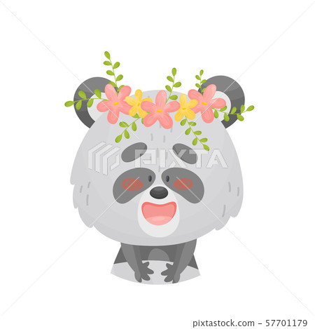 Panda with a wreath on his head. Vector illustration on a white background. 57701179