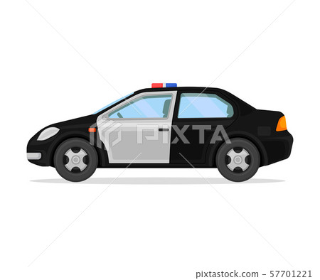Police black car. Side view. Vector illustration on a white background. Police black car. Side view. Vector illustration on a white background. 57701221