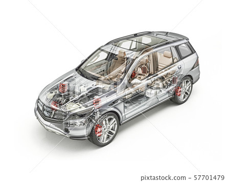 Generic Suv car detailed cutaway 3D rendering. Generic Suv car detailed cutaway 3D rendering. 57701479