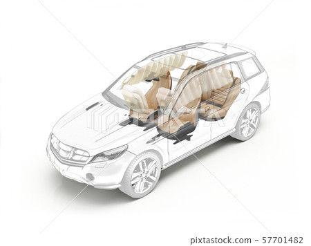 Suv technical drawing showing seats and airbags. 57701482