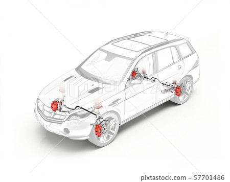 Suv technical drawing showing brakes system. 57701486