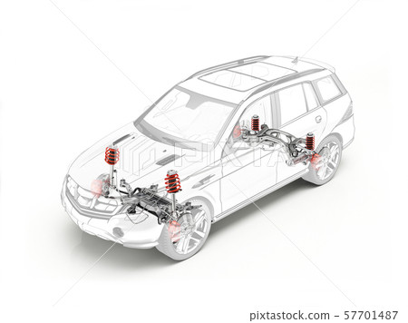 Suv technical drawing showing suspension system. 57701487