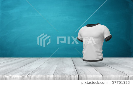 3d rendering of white close-fitting men's T-shirt with black edge piping, suspended in air above 57701533