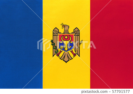 Moldova national fabric flag, textile background. 57701577