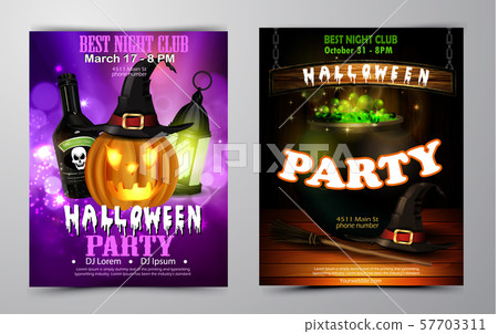Halloween party flyer set vector Halloween party flyer set vector 57703311