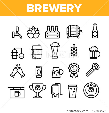 Collection Beer Brewery Elements Vector Icons Set - Stock Illustration ...