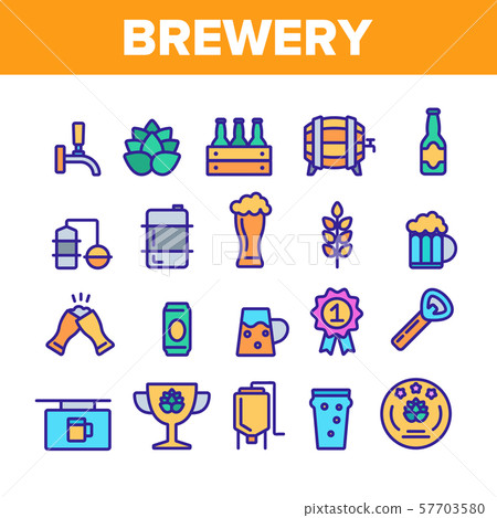 Collection Beer Brewery Elements Vector Icons Set - Stock Illustration ...