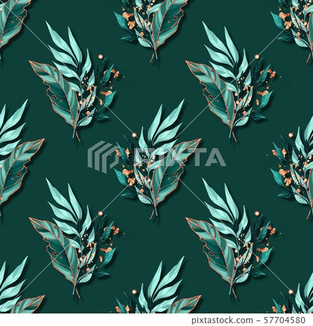 Seamless pattern with green leaves and branches - Stock Illustration ...
