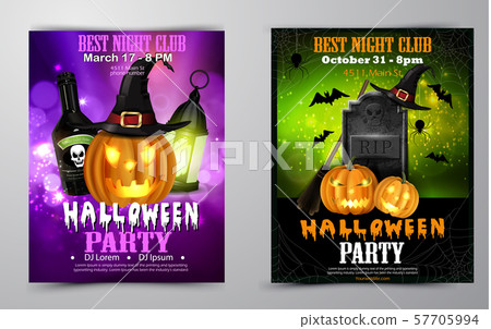 Halloween party flyer set vector Halloween party flyer set vector 57705994
