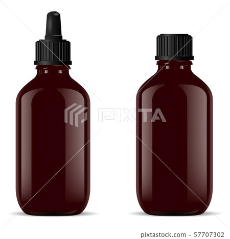 Black vial with dropper cap for medical products. 57707302