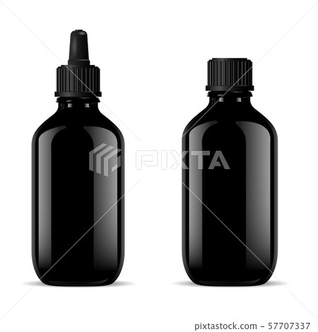 Black Glass Medical Bottles Set. Dropper Mockup. 57707337