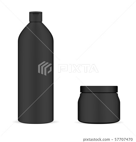 Set of Black Cosmetic Packaging. Bottle and Jar. Set of Black Cosmetic Packaging. Bottle and Jar. 57707470