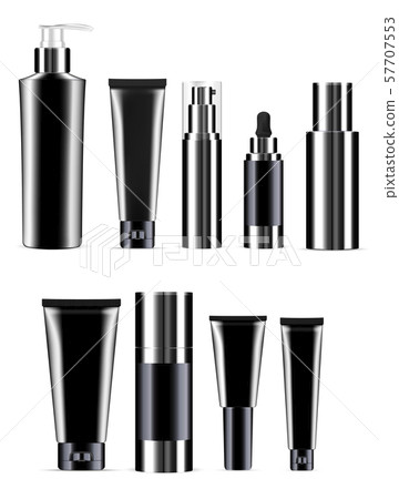 Black Cosmetic Bottle Set. Realistic Product Jar. Black Cosmetic Bottle Set. Realistic Product Jar. 57707553
