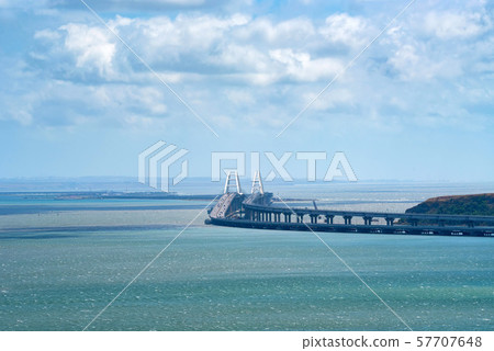 Distant view of new Crimean bridge in Kerch strait Distant view of new Crimean bridge in Kerch strait 57707648