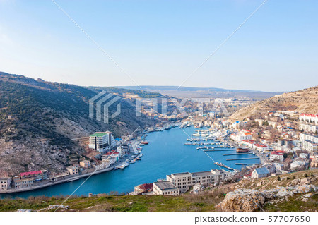 Distant view of the Balaklava bay in Crimea, Russia 57707650