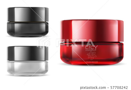 Glass Cosmetic Jar. Red Cream Jar Blank Mock Up 57708242