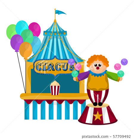 Clown with balls and a circus tent 57709492
