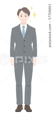 直立姿勢doya面對西裝男性全身 直立姿勢doya面對西裝男性全身 57709801