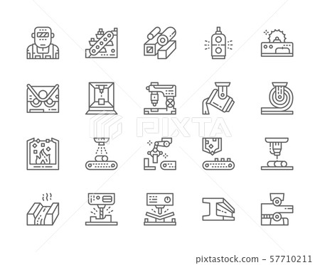 Set of Metallurgy Industry Line Icons. Metal-cutting Machine, Conveyor and more. 57710211