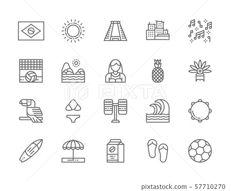 Set of Brazilian Culture Line Icons. City Favelas, Carnival, Surfboard and more. Set of Brazilian Culture Line Icons. City Favelas, Carnival, Surfboard and more. 57710270