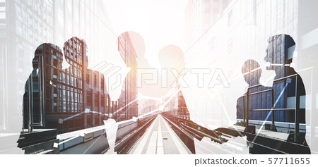 Double Exposure Image of Many Business People. 57711655
