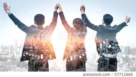 Double Exposure Image of Many Business People. 57711660