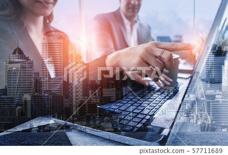 Double Exposure Image of Business Group Meeting 57711689