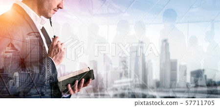 Double Exposure Image of Business Person Double Exposure Image of Business Person 57711705