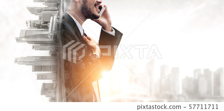 Double Exposure Image of Business Communication 57711711