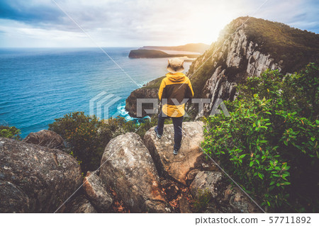 Trekking in Tasman Peninsula, Tasmania, Australia. 57711892