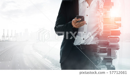 Double Exposure Image of Business Communication Double Exposure Image of Business Communication 57712081