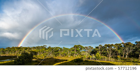 Rainbow over horizon in Tasmania, Australia. 57712196