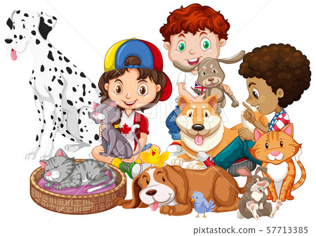 Children with animals on isolated background 57713385