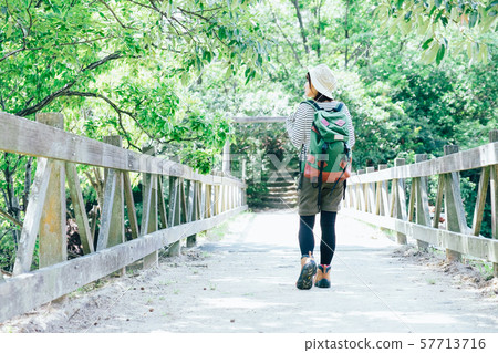Trekking young woman Trekking young woman 57713716