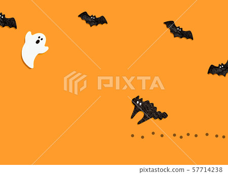 I am surprised to see a white ghost and a black cat on the orange back. The bats are also flying. 57714238