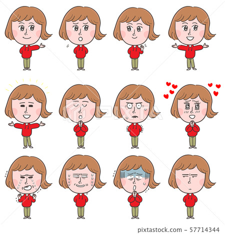 各種面部表情為女性滑稽 各種面部表情為女性滑稽 57714344