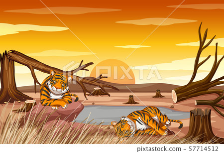Pollution control scene with tigers and 57714512