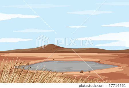 Scene with pond and dry land 57714561