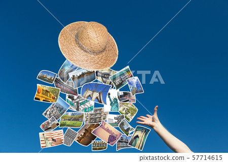 Flying straw hat - Travel to New York City concept 57714615