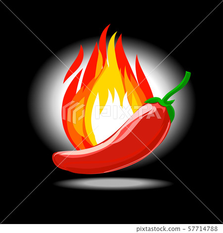 Glossy Chili pepper and flame with white glowing Glossy Chili pepper and flame with white glowing 57714788