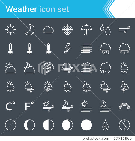 Modern, stroked weather icons isolated on dark background. 57715966