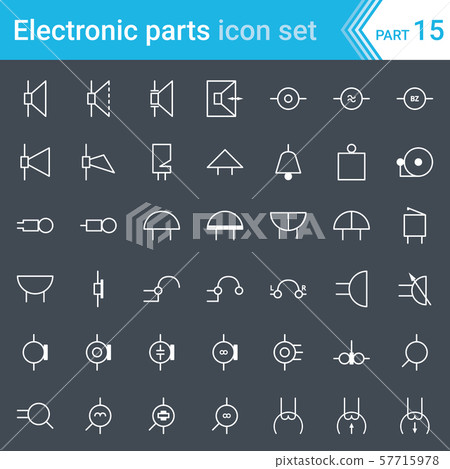 Electric and electronic icons, electric diagram symbols. Audio and video devices. 57715978