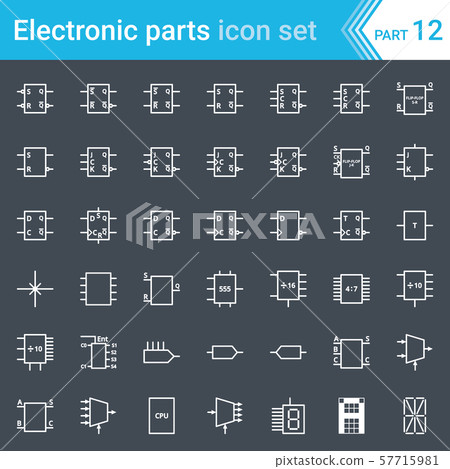 Electric symbols. Digital electronics, flip-flop, logic circuit, display, programming conventions. 57715981