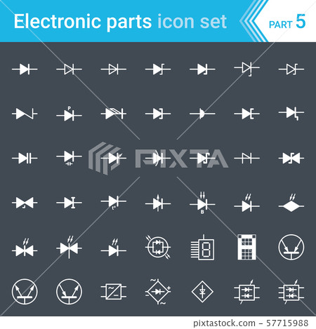 Electric and electronic icons, electric diagram symbols. Diodes and bridge rectifier. 57715988