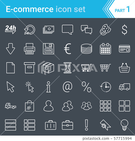 Modern, stroked e-commerce icons isolated on dark background 57715994