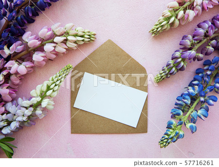 Mockup greeting card  with lupine flowers 57716261
