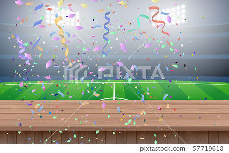 landscape of confetti on the wooden table in the football field landscape of confetti on the wooden table in the football field 57719618