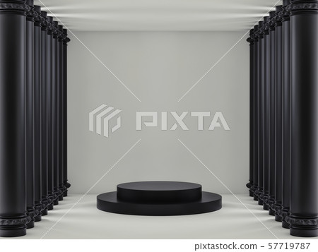 Empty light room with white brick walls and black columns. 3d render Empty light room with white brick walls and black columns. 3d render 57719787