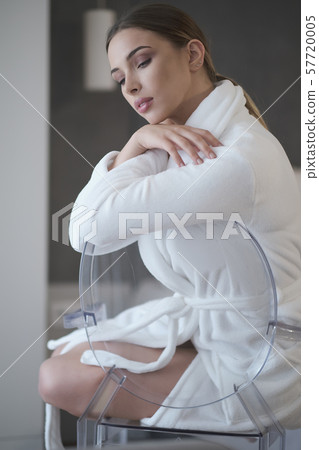 portrait of beautiful brunette woman looking at portrait of beautiful brunette woman looking at 57720005