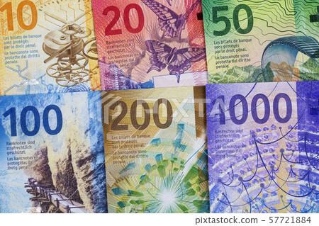 Swiss Francs, a business background with full set of new series Francs 57721884